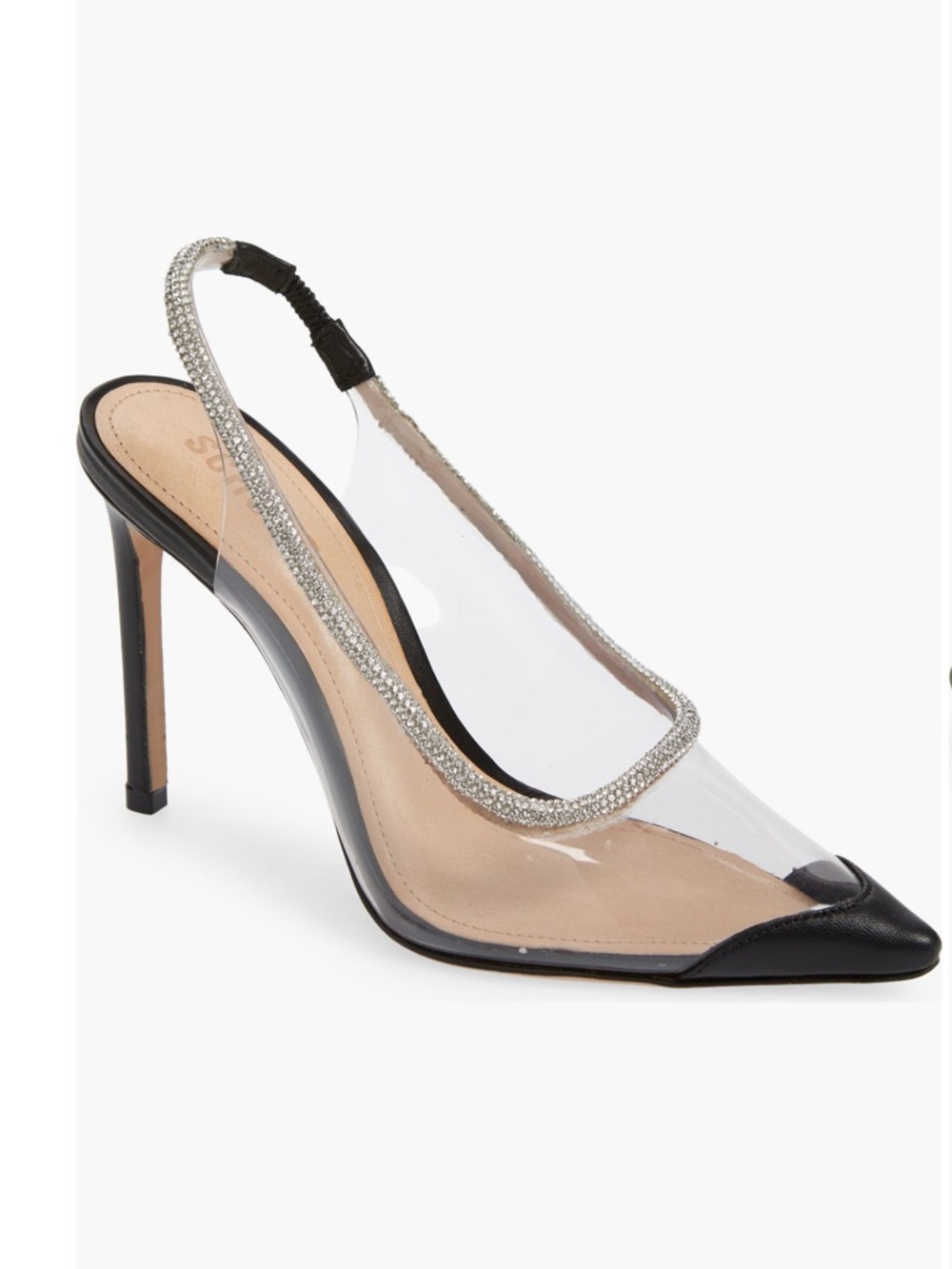 SCHUTZ  Audrey Slingback Pointed Toe Pump Clear Heels in black with Silver Trim